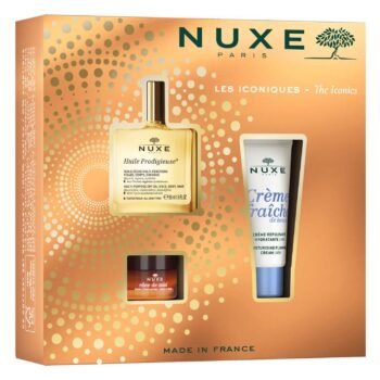 NUXE COFFRET LES ICONIQUES HUILE PRODIGIEUSE 50ML + CREME FRAICHE 30ML + BAUME A LEVRES 15G