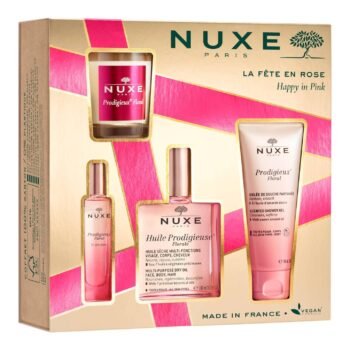 NUXE COFFRET LA FETE EN ROSE HUILE PRODIGIEUSE FLORAL 100ML + PRODIGIEUX FLORAL GELEE DE DOUCHE 100ML + PRODIGIEUX FLORAL LE PARFUM 15ML +  PRODIGIEUX FLORAL BOUGIE D INTERIEUR 70G