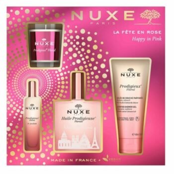 NUXE PRODIGIEUSE COFFRET FLORALE NOEL 2022 HUILE PRODIGIEUSE 100ML + LE PARFUM 15ML + GEL DOUCHE 100ML + BOUGIE 70G
