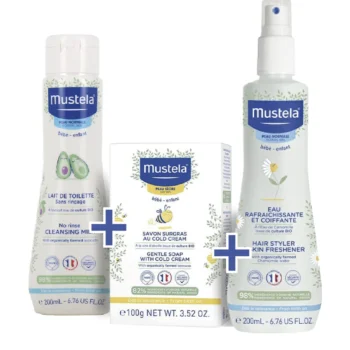 MUSTELA PACK LAIT DE TOILETTE 200ML + EAU RAFRAICHISSANTE ET COIFFANTE 200ML + SAVON SURGRAS AU COLD CREME 100G OFFERT