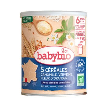 BABYBIO 5 CEREALES VERVEINE CAMOMILLE FLEUR D'ORANGER 220G