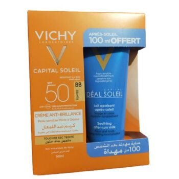 VICHY CAPITAL SOLEIL BB EMULSION TEINTE HALE NATUREL TOUCHER SEC PEAU SENSIBLE MIXTE A GRASSE SPF50 50ML+ APRES SOLEIL 100ML