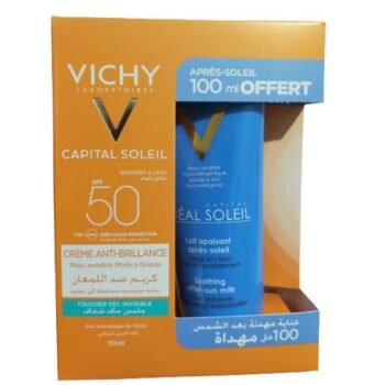 VICHY CAPITAL SOLEIL CREME ANTI-BRILLANCE TOUCHER SEC INVISIBLE 50ML + APRES SOLEIL 100ML OFFERT